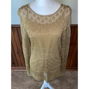 NWT Womens Lauren Ralph Lauren Gold Metallic Crochet with Cami Sweater Size L
